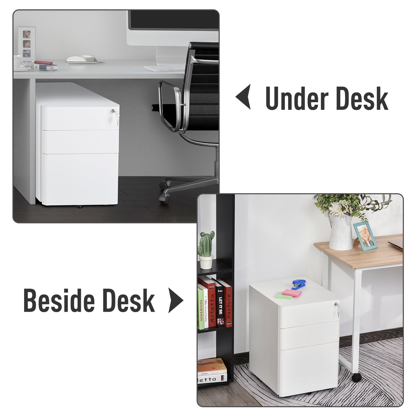 Vinsetto Fully Assembled 3 Drawer Steel Metal Filing Cabinet Lockable Rolling Vertical File Cabinet White