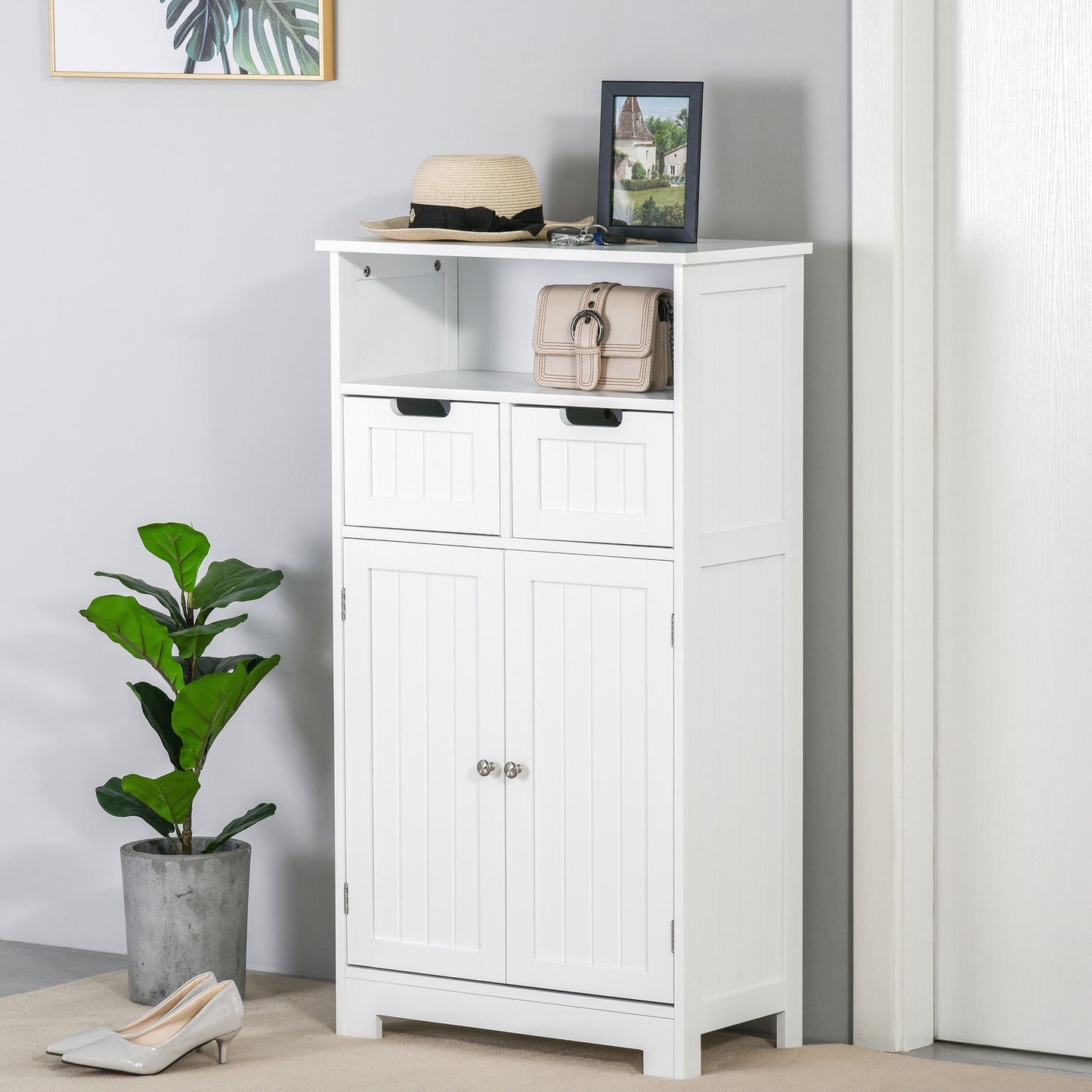 kleankin Bathroom Floor Cabinet Free Standing Storage Cupboard with 2 Drawers Adjustable Shelf White