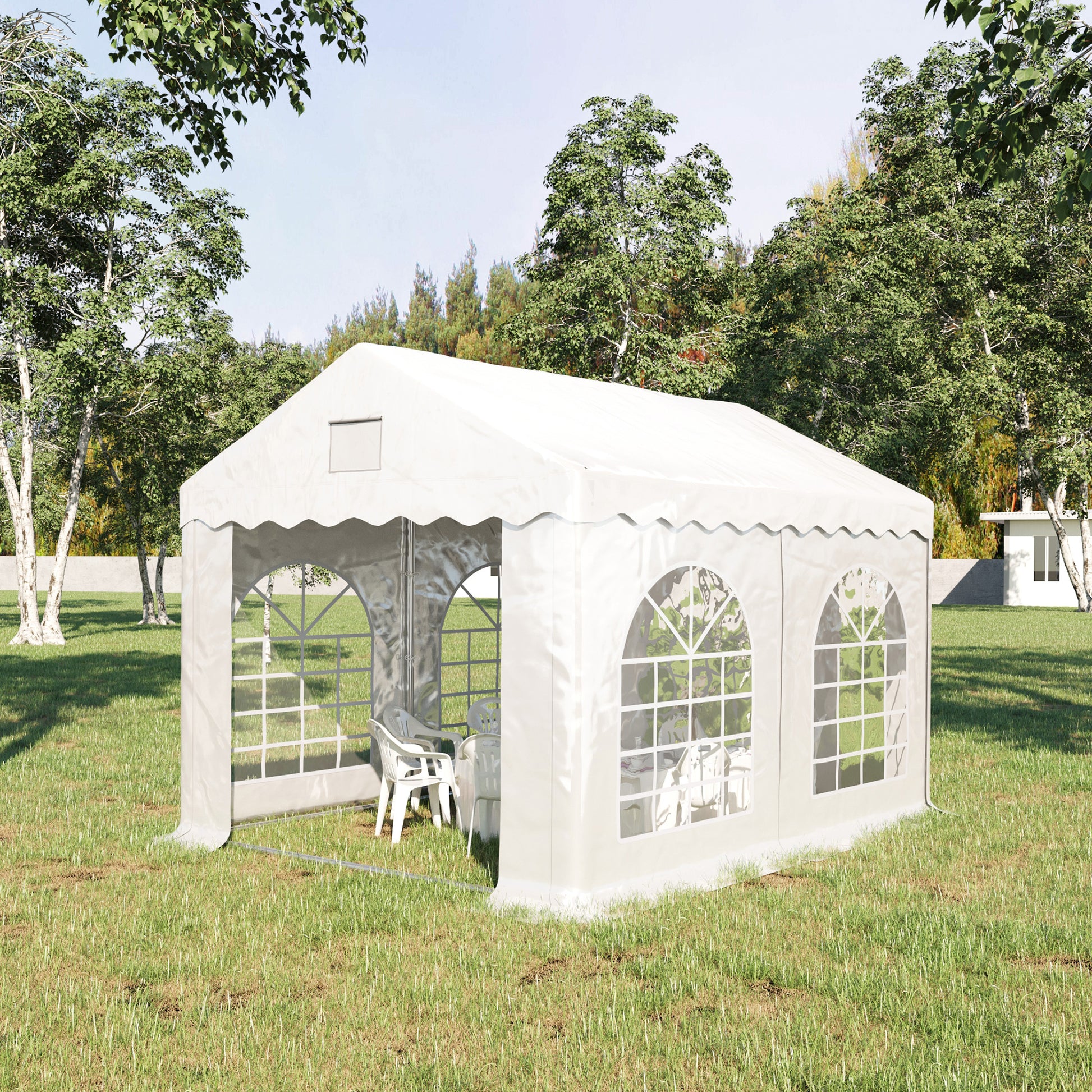 Outsunny 3 X 4 M Marquee Gazebo With Sides Party Tent Canopy & Carport Shelter For Outdoor Event Wedding White