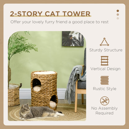 PawHut 47cm Cat Barrel Tree for Indoor Cats with 2 Cat Houses