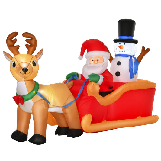 Homcom 4ft Christmas Inflatable Santa Claus on Sleigh Deer