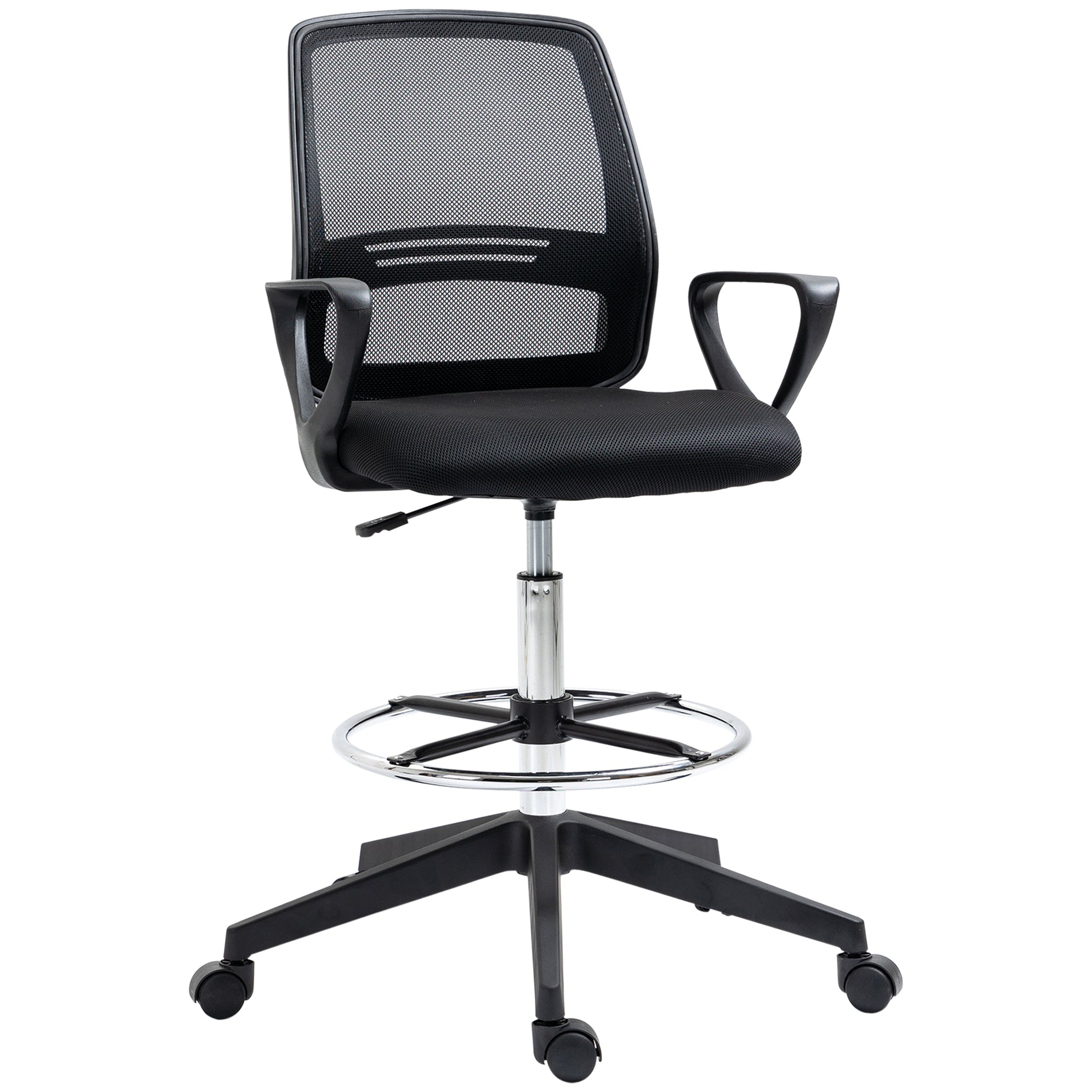 Vinsetto Ergonomic Mesh Back Draughtsman Chairs Tall Office Chair with Adjustable Height and Footrest 360° Swivel