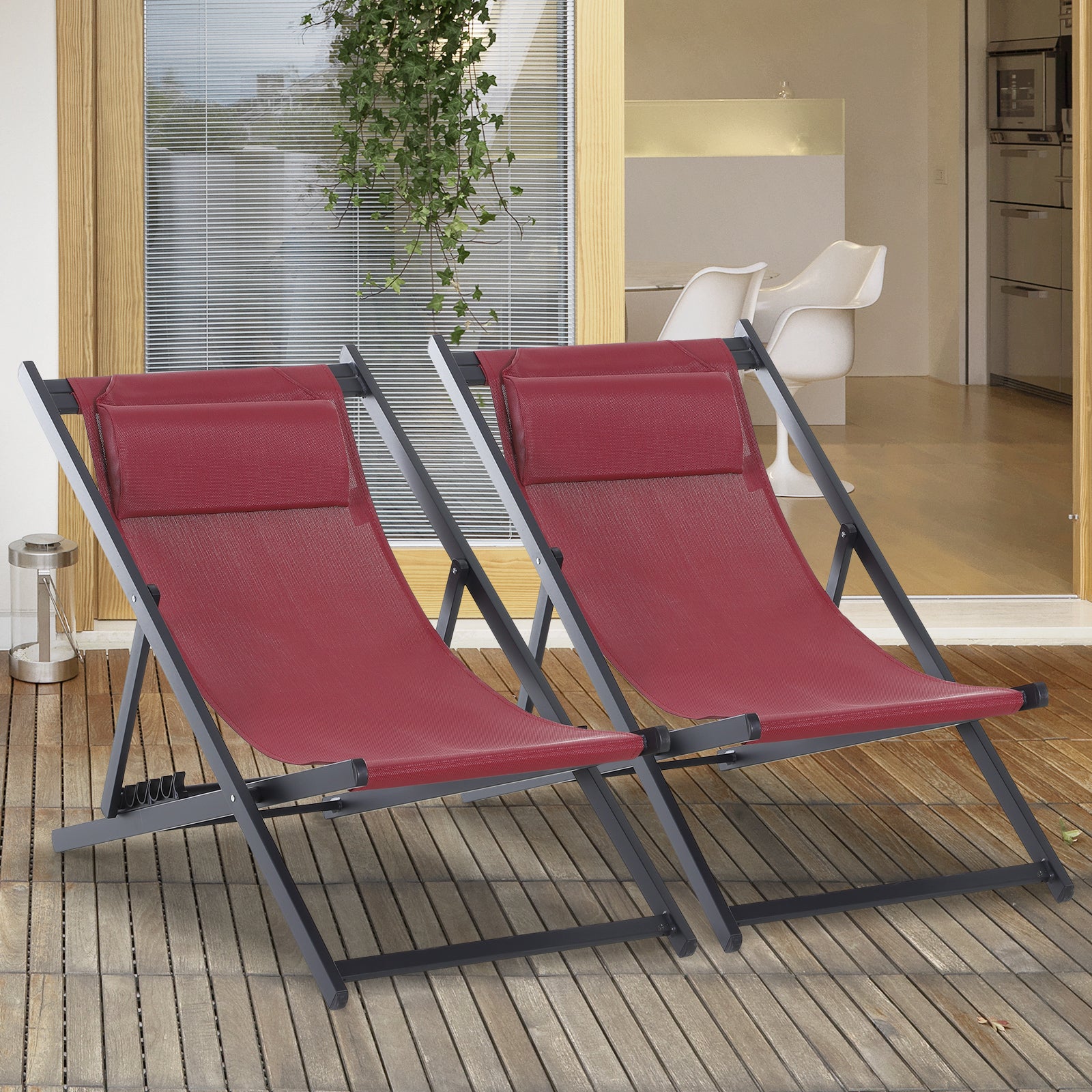 Outsunny Set of 2 Folding Garden Beach Aluminium Frame Deck Chairs Deckchairs Seaside Folding Garden Patio Lounger