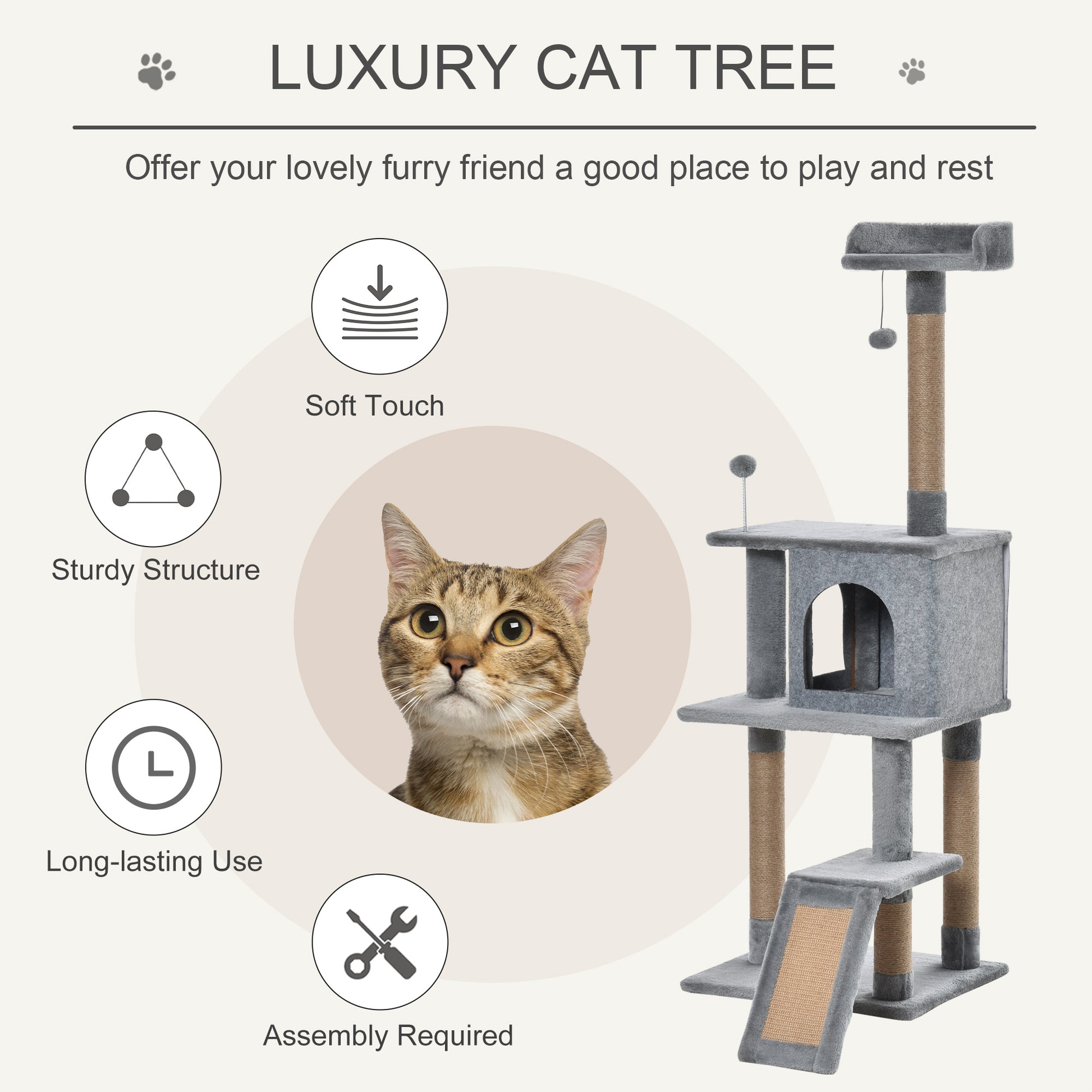 PawHut Cat Tree Tower Climbing Kitten Activity Center with Jute Scratching Post