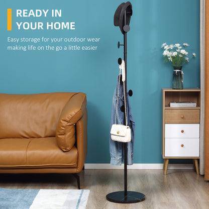 Homcom Slimline Metal Coat Stand With Round Hooks - Black