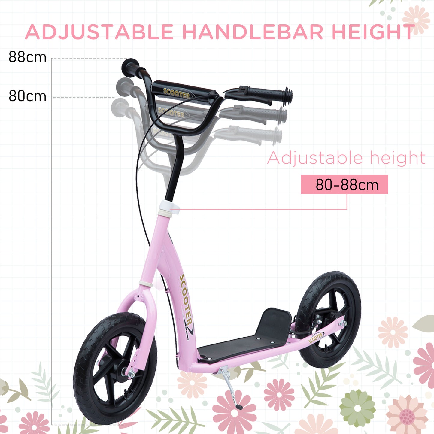 Homcom Teen Push Scooter Kids Children Stunt Scooter Bike Bicycle Ride On 12" Eva Tyres Pink