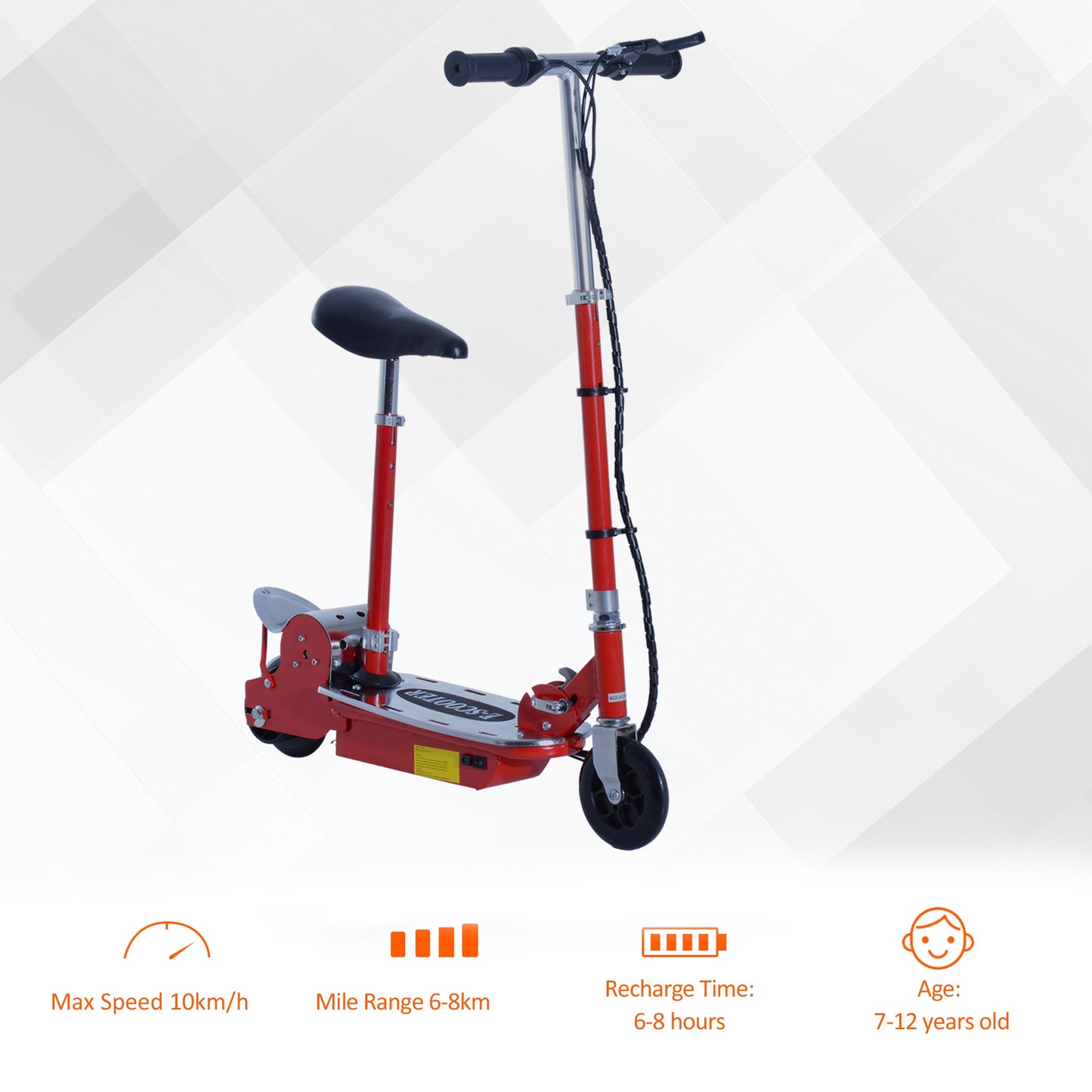 Homcom Foldable Electric Scooter For Teens Over 7 Years Old 12V Battery 120W-Red