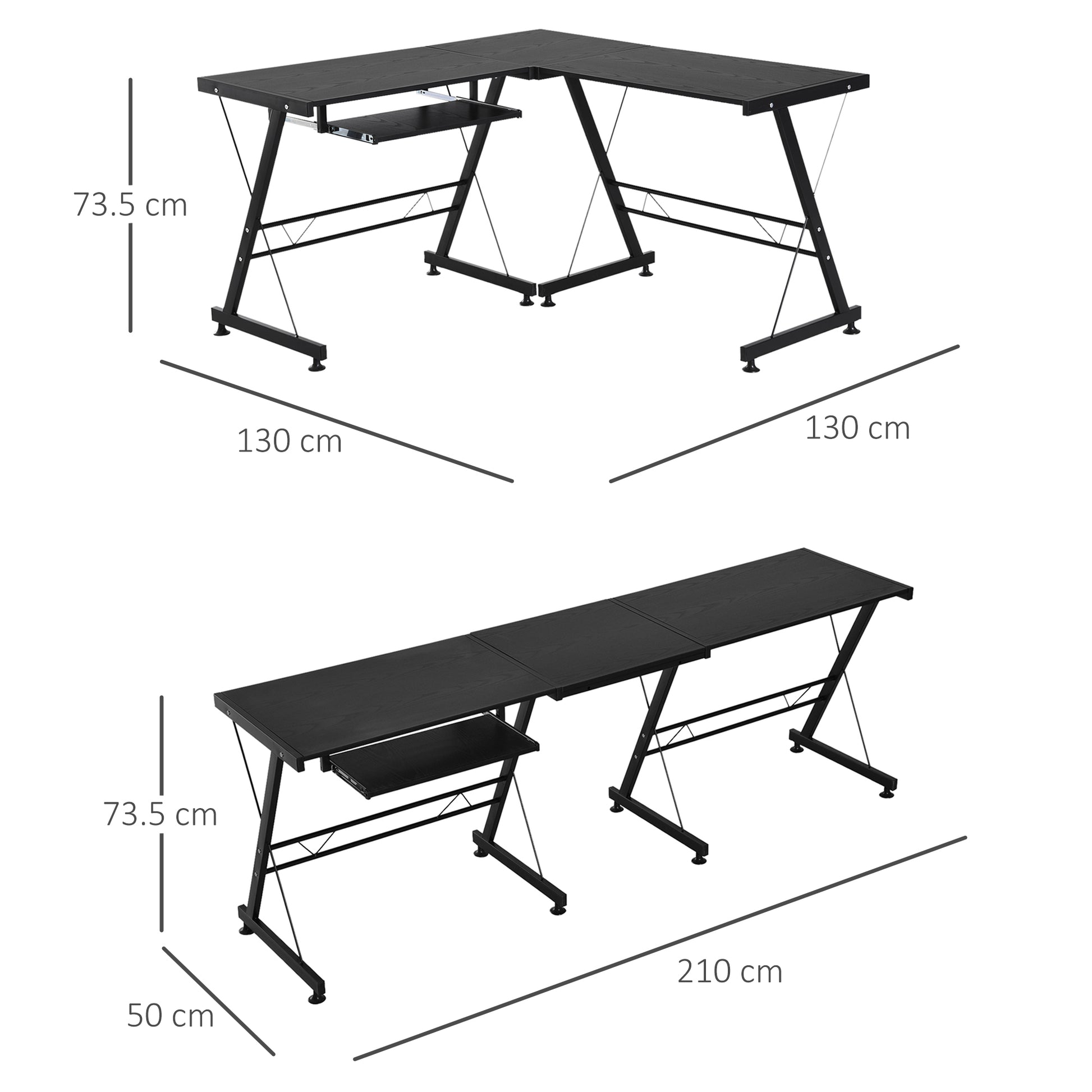 Homcom Office Gaming Desk L Shape Straight Corner Table Computer Work Station Laminated Sturdy w/ Keyboard Tray Black