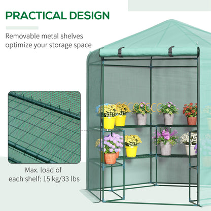 Outsunny Hexagon Walk In Garden Greenhouse PE Planter Flower Growth with Zipped Door 228 x 196 x 215H cm