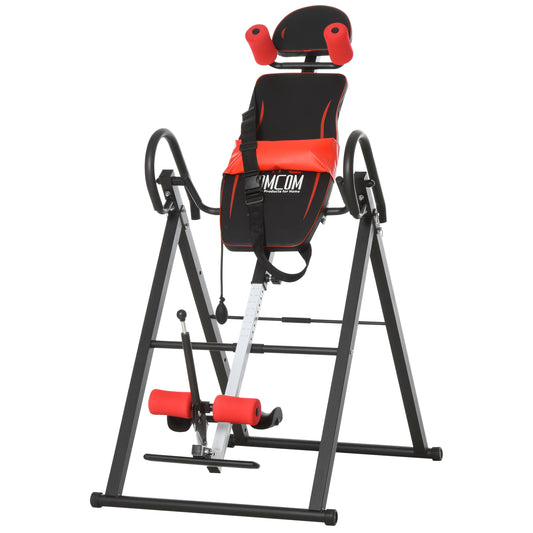 Homcom Steel Adjustable Gravity Inversion Table w/ Safety Belt Adjustable Hand Stand Home Back Stretcher Machine Red/Black