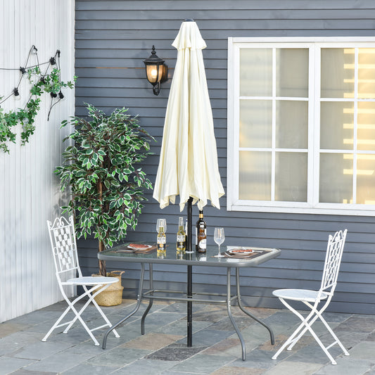 Outsunny Garden Dining Table Glass Top Metal Frame with Parasol Hole Outdoor Balcony Grey 120L x 80W cm