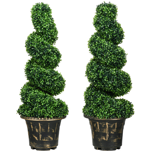 Set of 2 Artificial Plants, Topiary Spiral Boxwood Trees with Pot, for Home Indoor Outdoor Decor, 90cm-0