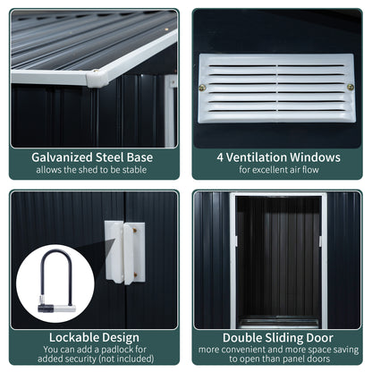 Galvanised 7x 4' Double Door Reverse Apex Garden Store Lockable Steel Dark Grey by Steadfast