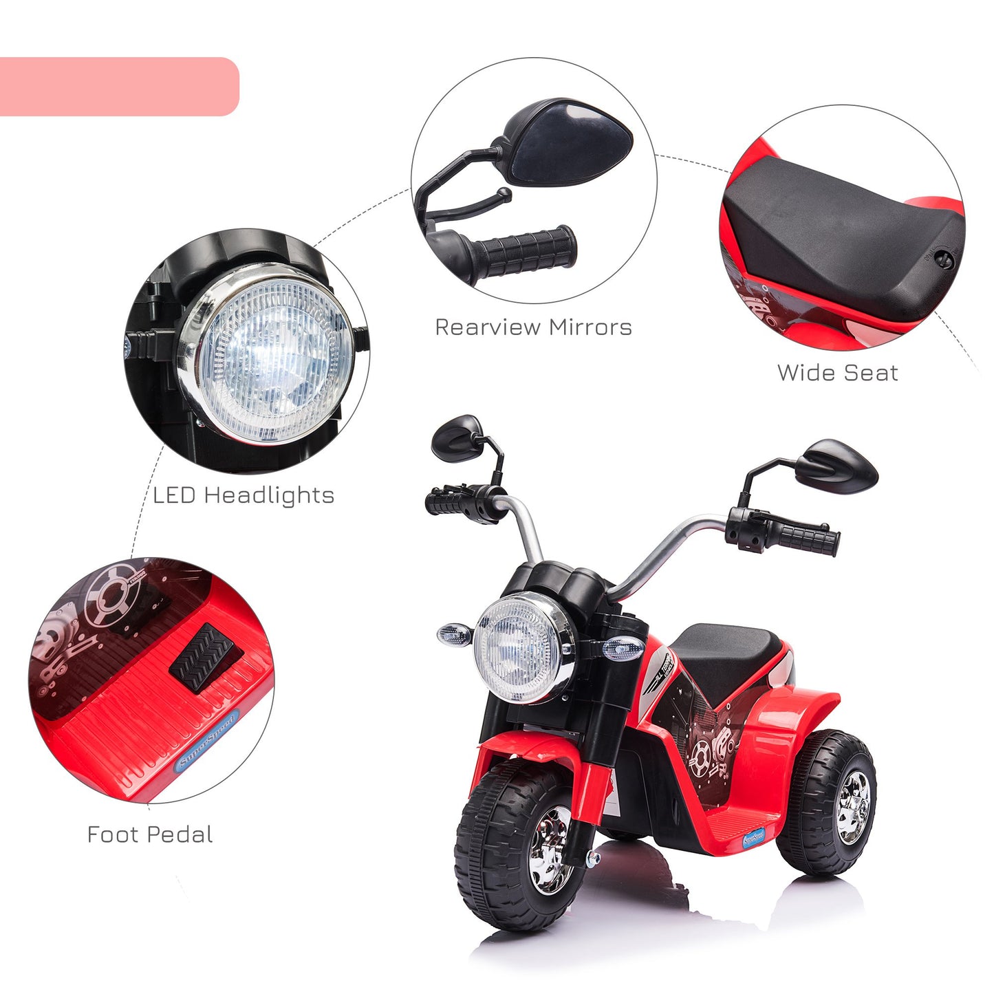 Homcom Kids 6V Electric Motorcycle Ride-On Toy Battery 18 - 36 Months Red