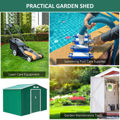 Galvanised 9 x 6' Double Door Reverse Apex Garden Shed With Ventilation Steel Green by Steadfast