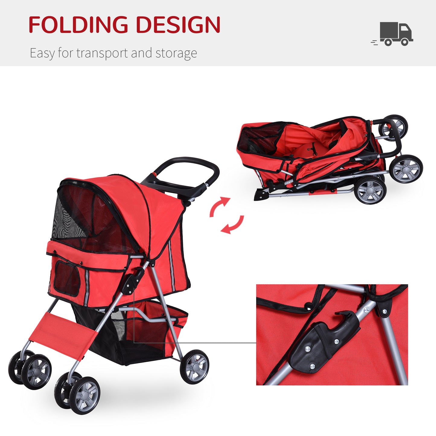 PawHut Dog Stroller Pushchair Pet 600D Oxford Cloth Pram Red - Suitable for Small Pets