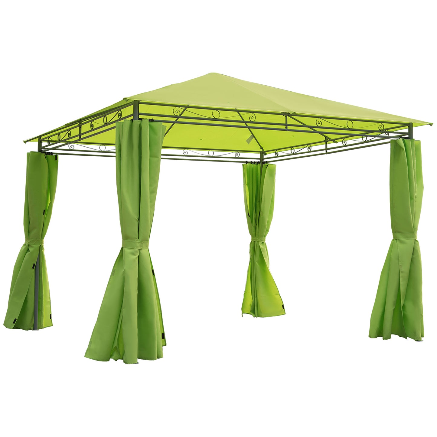 Outsunny 3 x 3 m Garden Metal Gazebo Marquee Patio Party Tent Canopy Shelter with Pavilion Sidewalls - Green