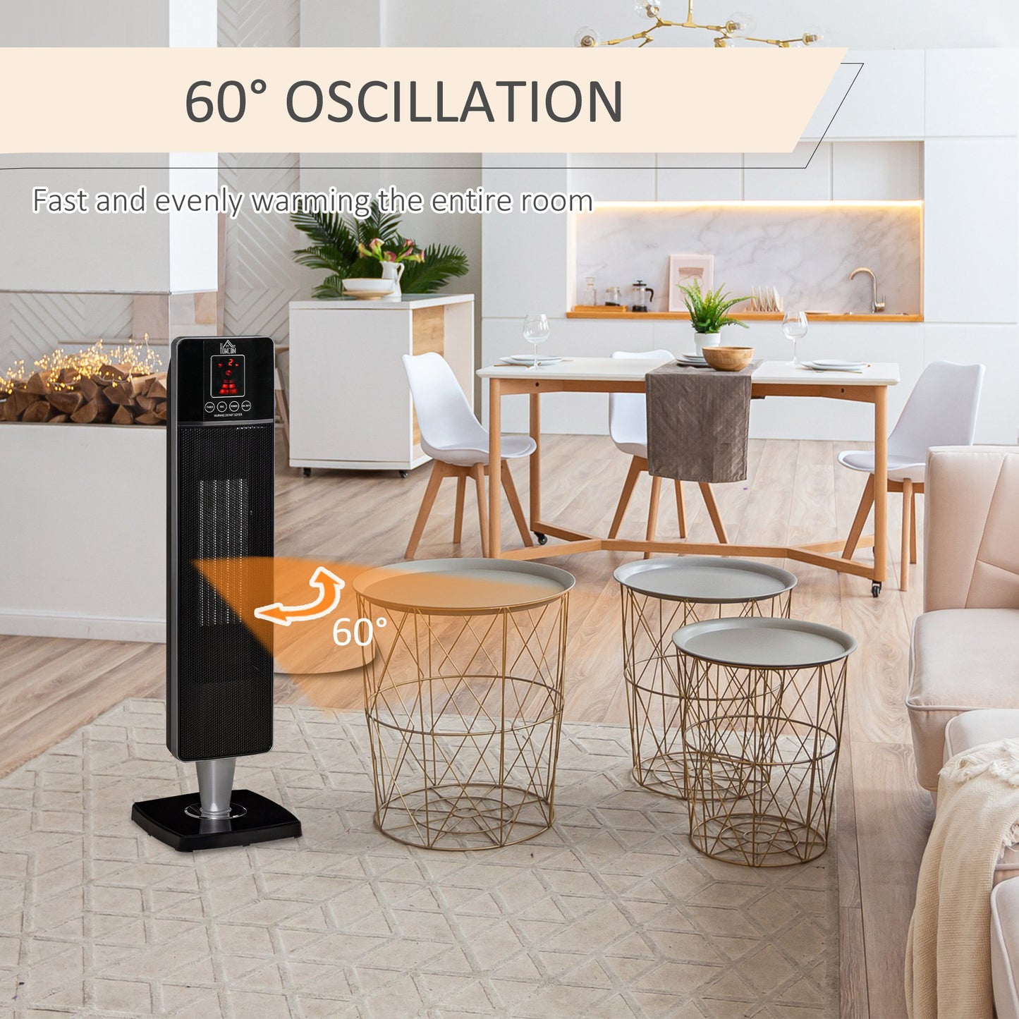 Homcom Indoor Space Heater Oscillating Ceramic Heater w/ Adjustable Modes 1000W/2000W