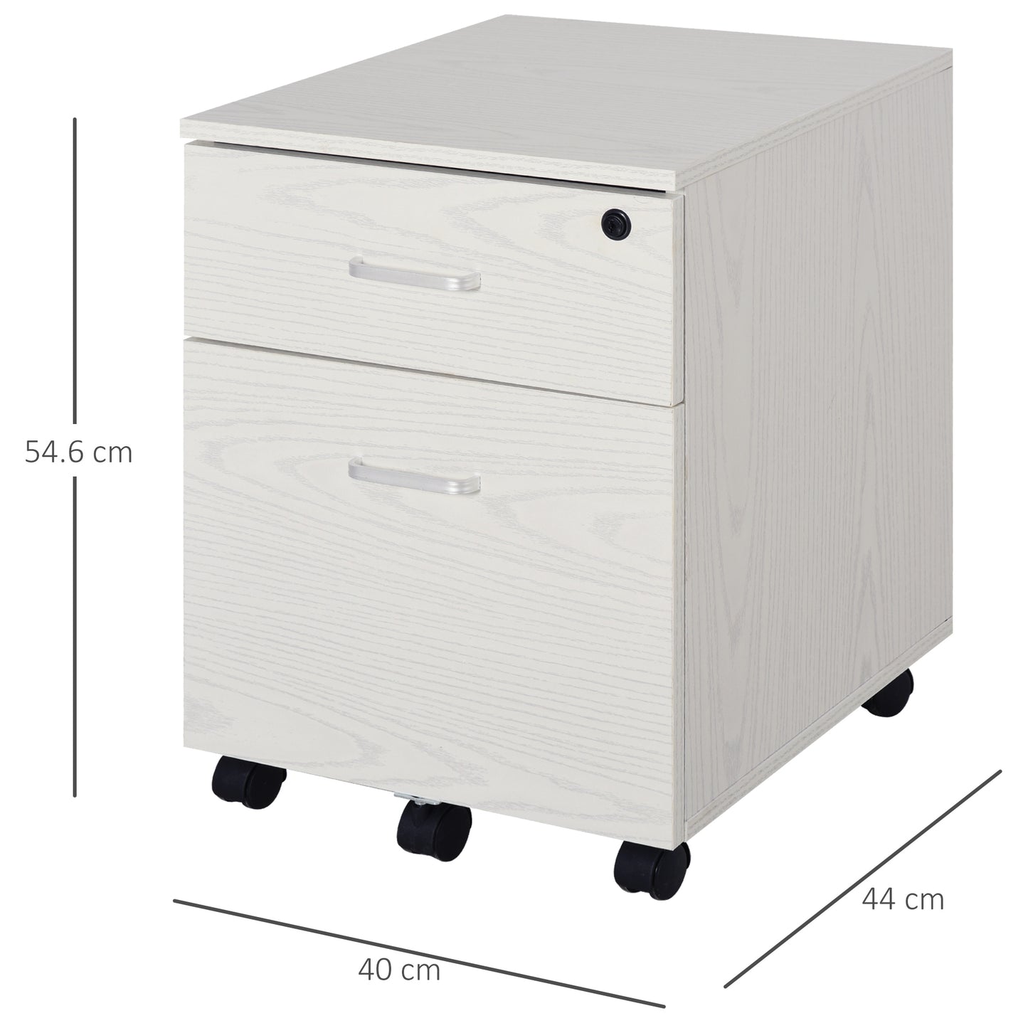 Vinsetto 2-Drawer Locking Office Filing Cabinet w/ 5 Wheels Rolling Storage Hanging Legal Letter Files Cupboard Home Organisation White