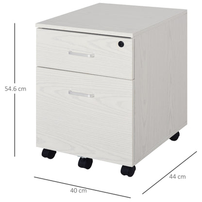 Vinsetto 2-Drawer Locking Office Filing Cabinet w/ 5 Wheels Rolling Storage Hanging Legal Letter Files Cupboard Home Organisation White