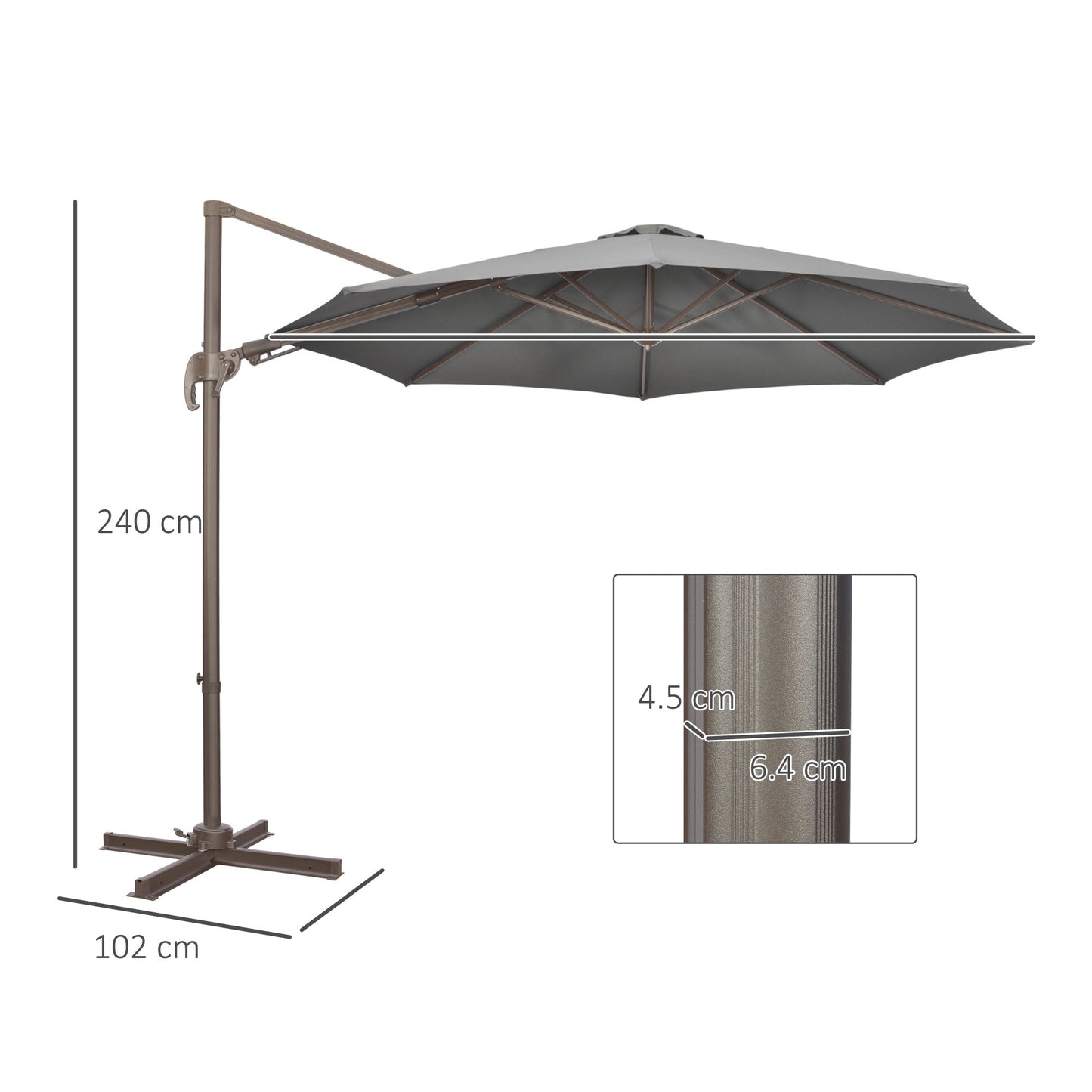 Outsunny 3(M) Cantilever Parasol 360 Rotation Roma Umbrella Hanging Sun Shade With Aluminum Frame