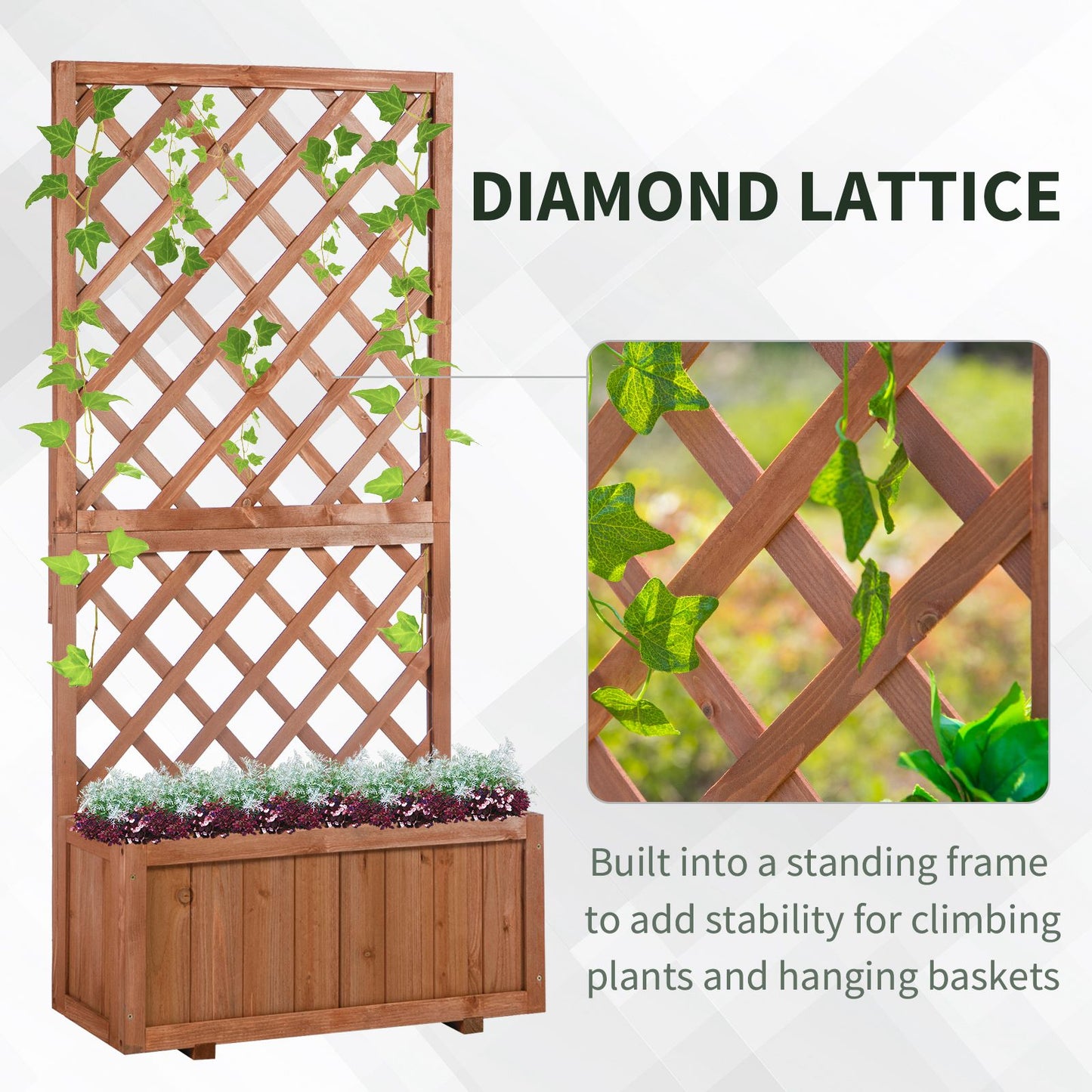 Outsunny Wooden Gardening Display Flower Planter Stand Trellis Shelf