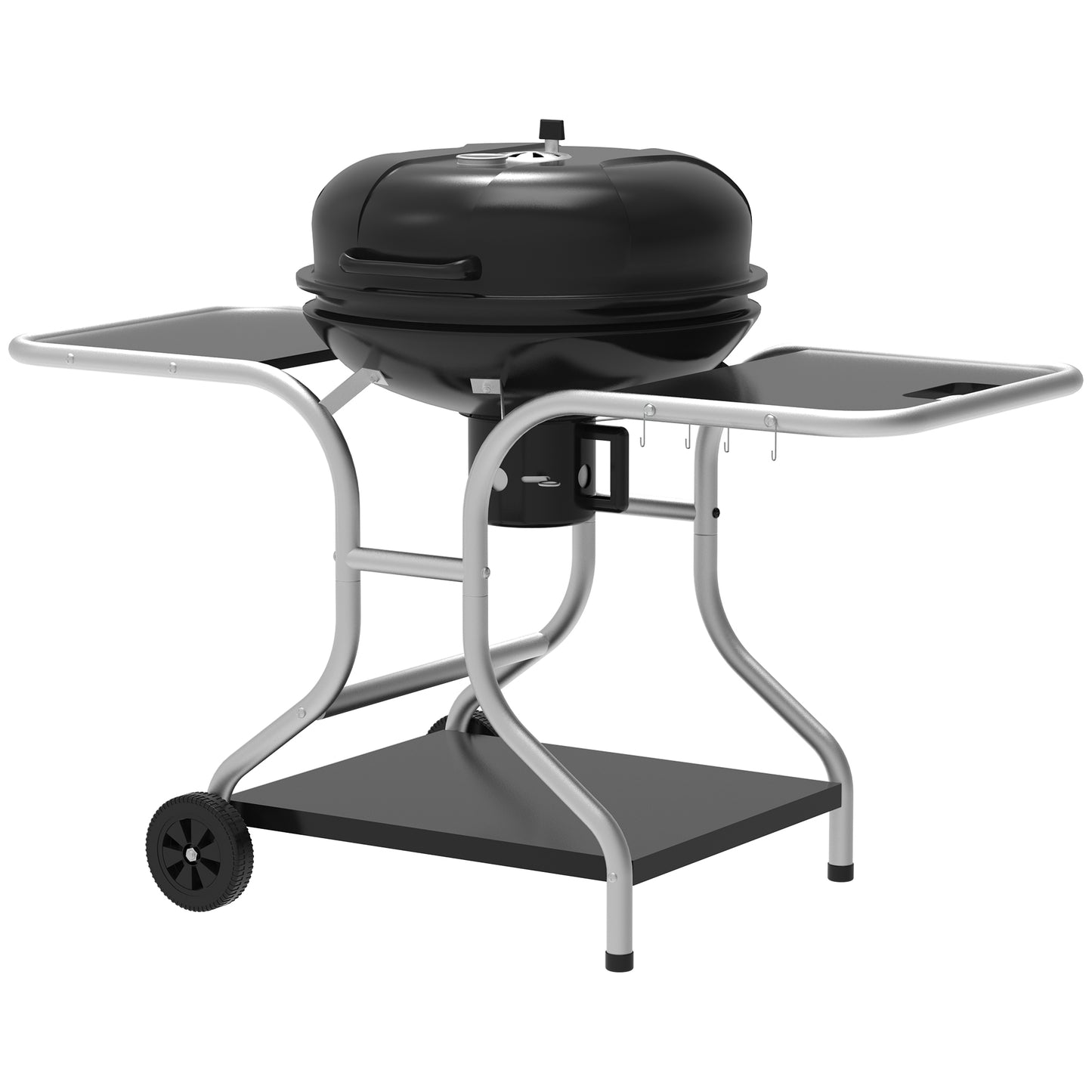 Outsunny Portable Charcoal Kettle Grill Outdoor Barbecue Trolley BBQ Heat Smoker Grilling with Two wheels