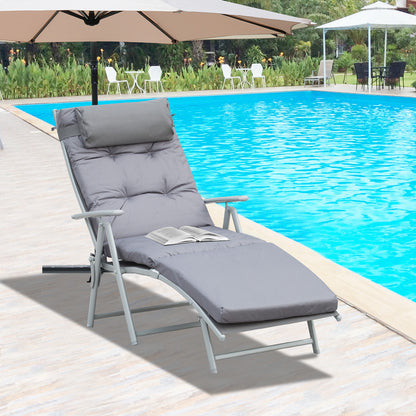 Outsunny Steel Frame Outdoor Garden Padded Sun Lounger With Pillow Grey