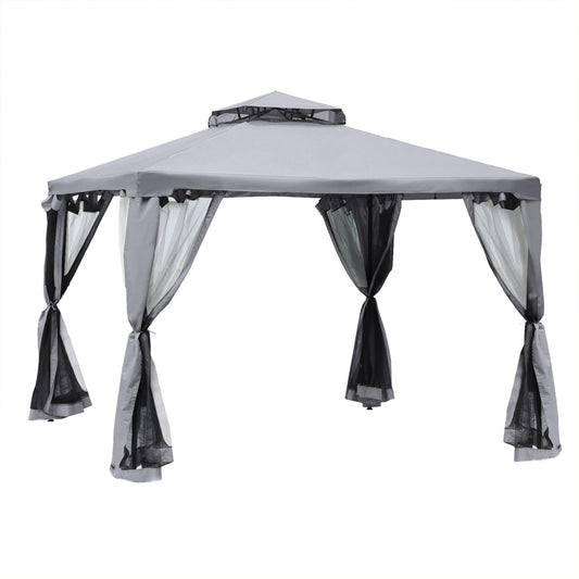 Outsunny 3 x 3 Meter Metal Gazebo Garden Outdoor 2-tier Roof Marquee Party Tent Canopy Pavillion Patio Shelter with Netting - Grey