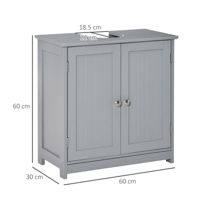 kleankin 60x60cm Under-Sink Storage Cabinet w/ Adjustable Shelf Handles Drain Hole Bathroom Cabinet Space Saver Organizer Grey