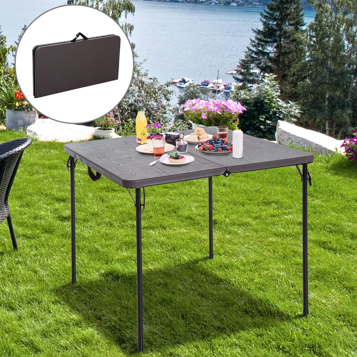 Outsunny 2.8FT Metal Portable Picnic Table Outdoor Furniture