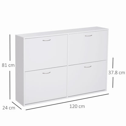 Homcom Wooden Modern Design 4 Drawer Shoes Cabinet Pull Down Shelf Storage Organiser - White