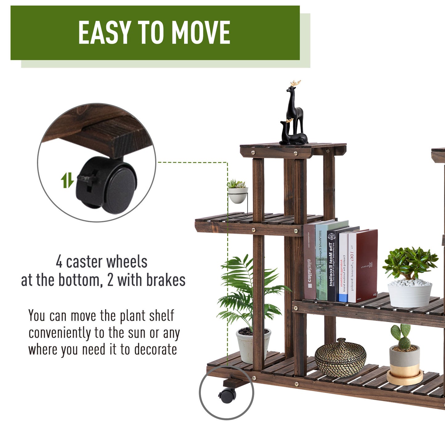 Outsunny 4-Tier Plant Stand with Wheels and Brakes