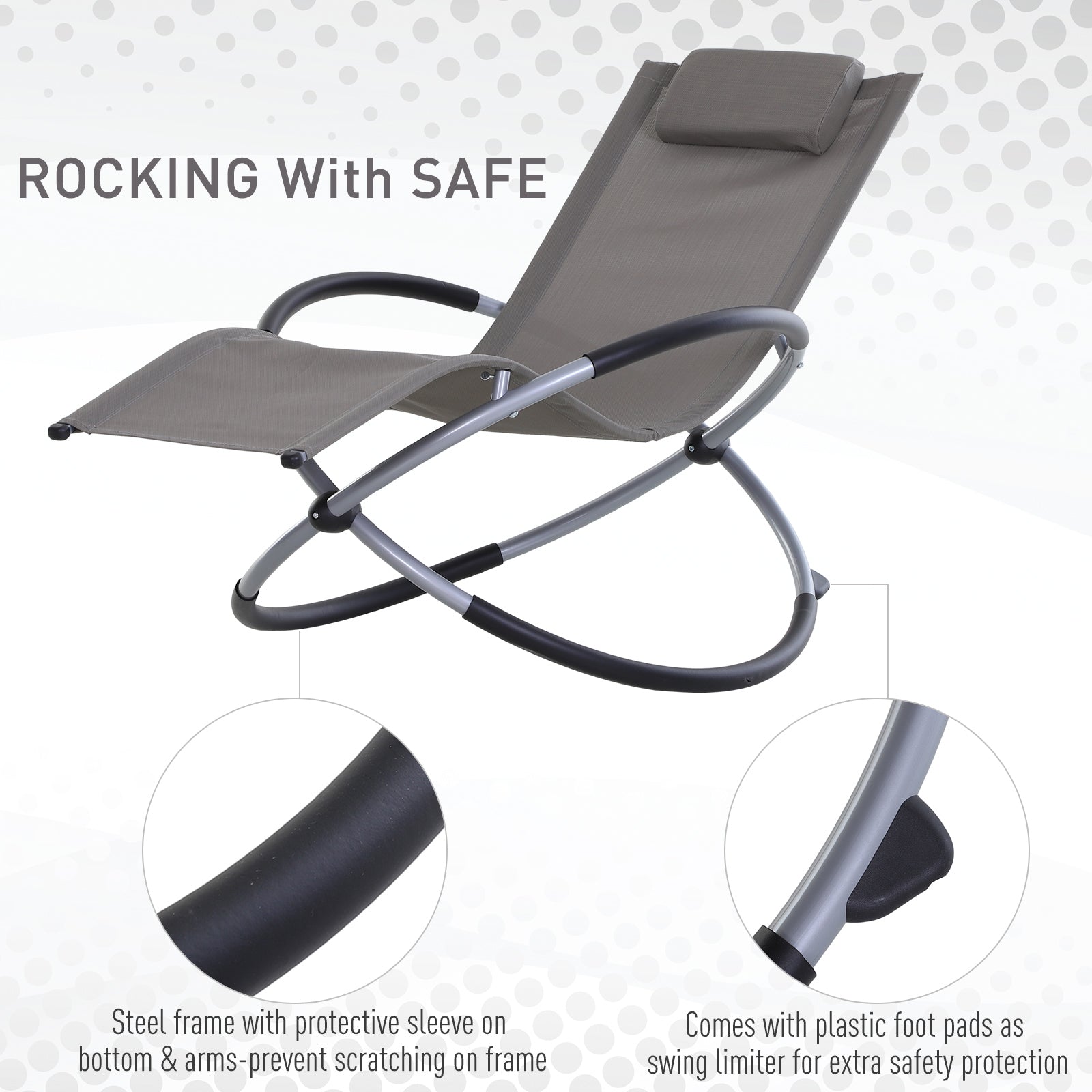 Outsunny Outdoor Orbital Lounger Zero Gravity Patio Chaise Sun Lounger Foldable Rocking Chair w/ Pillow Grey