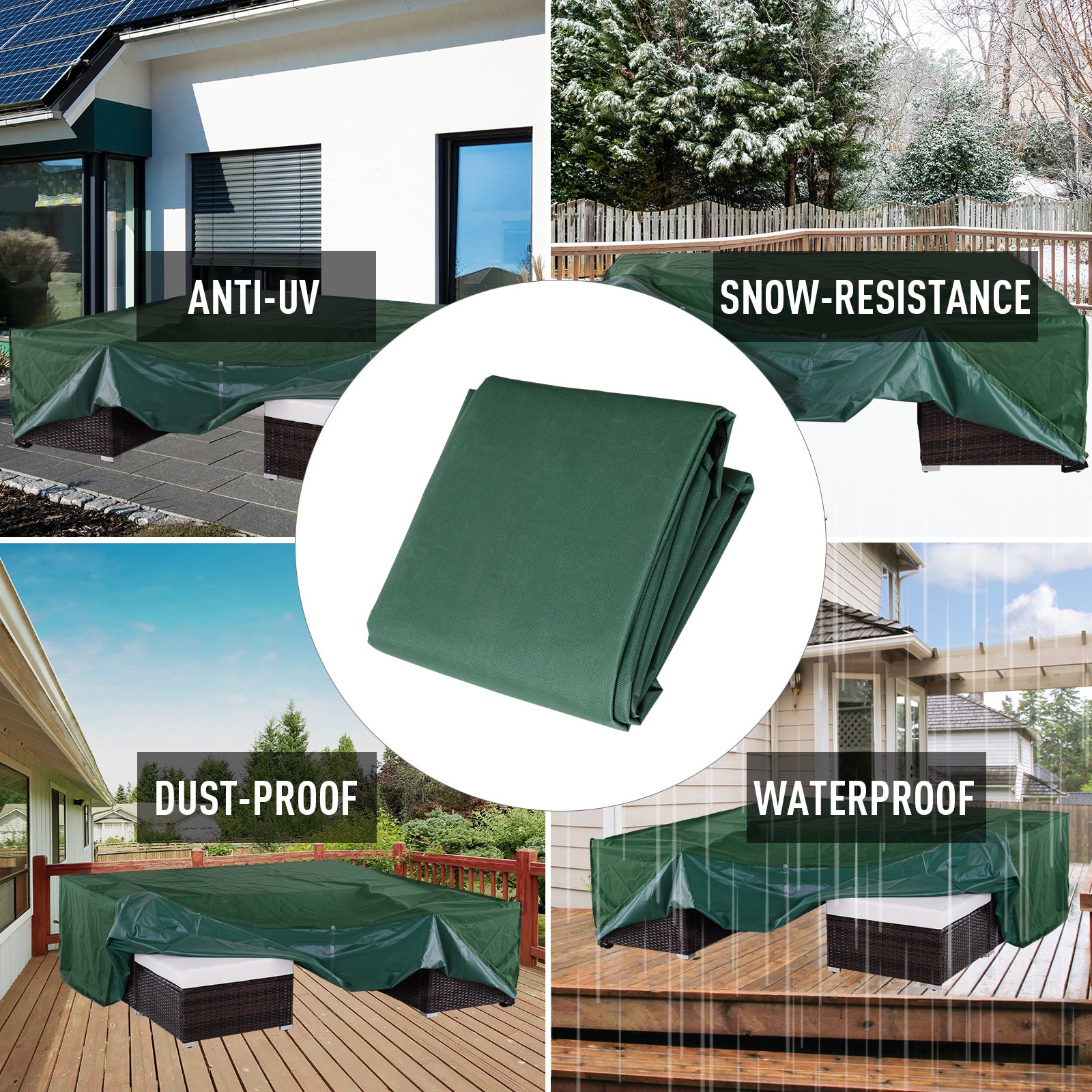 Outsunny 600D Oxford Patio Set Cover Outdoor Garden Rattan Furniture Protection Cover Protector Waterproof Anti-UV Green 135x135x75cm