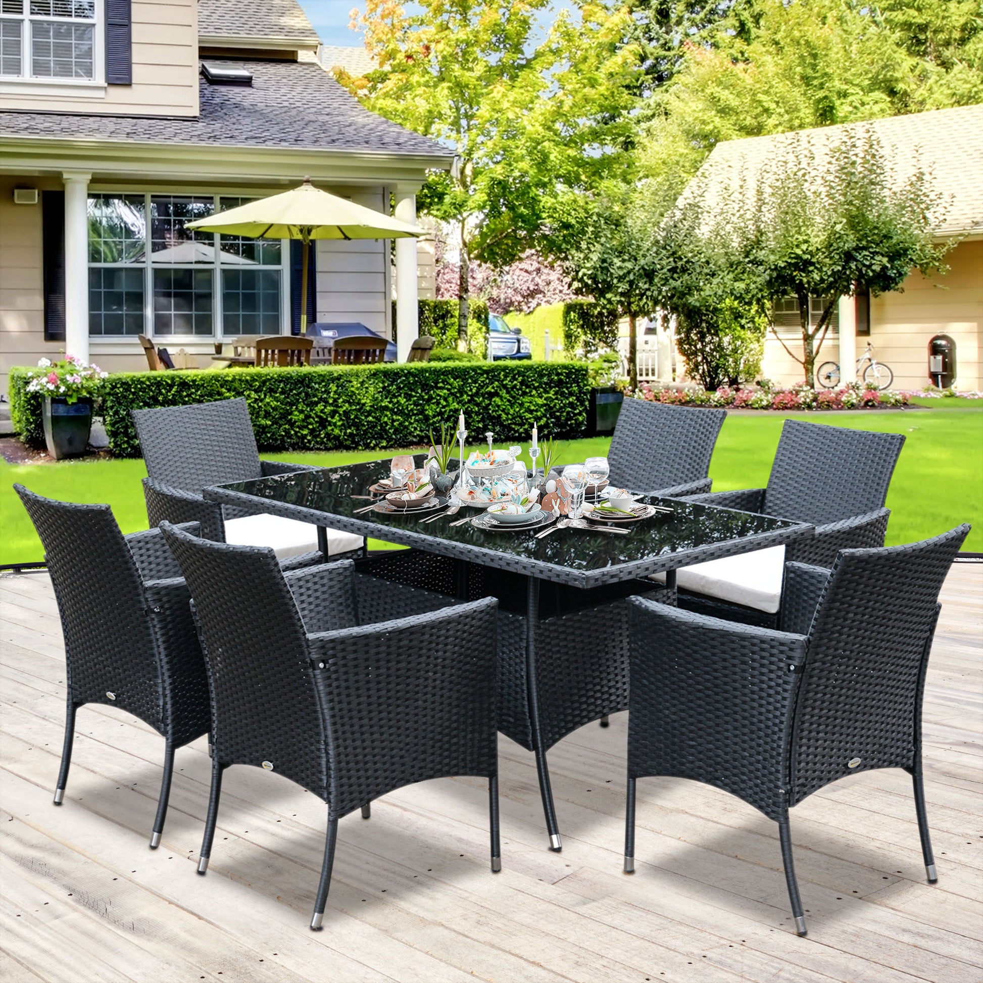 Outsunny 7 Pieces PE Rattan Dining Sets