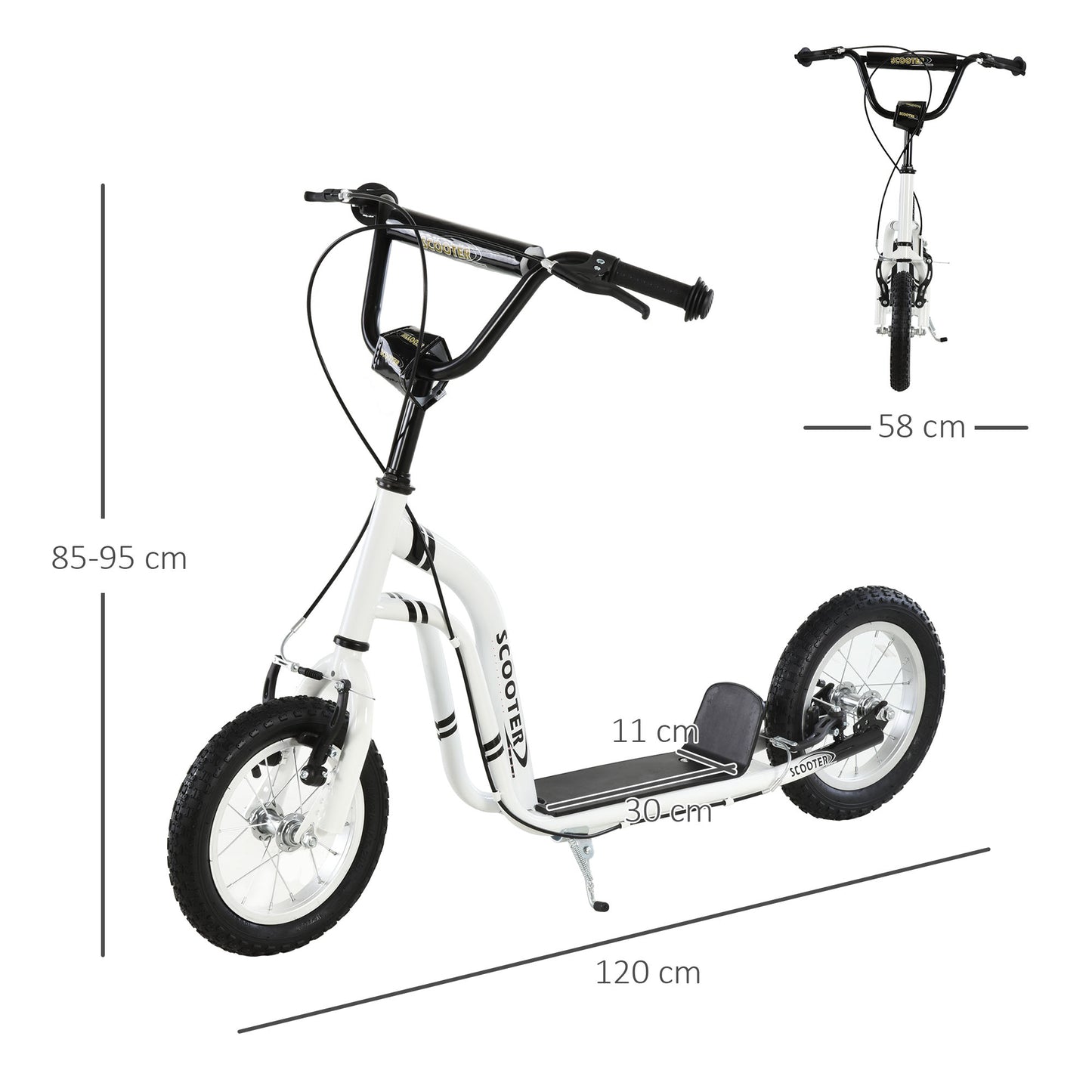 Homcom Dual Brakes 12" Metal frame Kick Scooter adjustable black