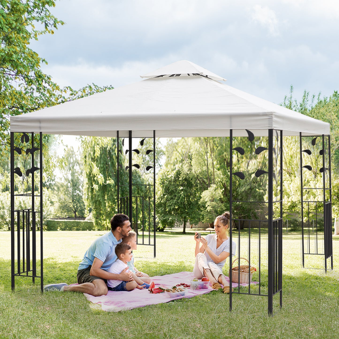 Outsunny 3 x 3m Outdoor Steel Gazebo with 2 Tier Roof