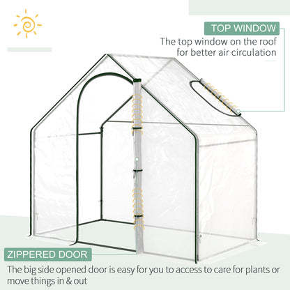 Outsunny Walk In PVC Greenhouse Garden Outdoor Flower Planter Steel Frame w/ Zipped Door & Window 180 x 100 x 168CM White