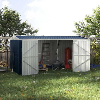 Galvanised 14 x 9' Double Door Reverse Apex Garden Shed Lockable Steel Grey by Steadfast