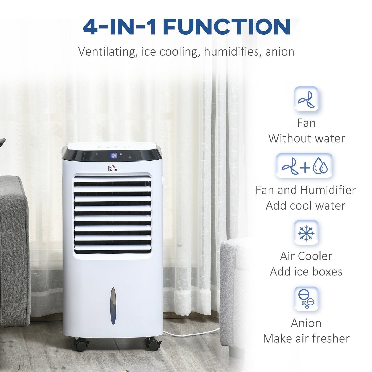 10L Multifunction Three Speed Air Cooler With Remote Control White by Homcom