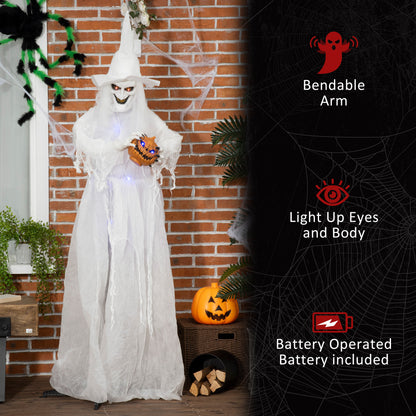 Outsunny 72 Inch Halloween Decorations White Witch Holding Pumpkin Head