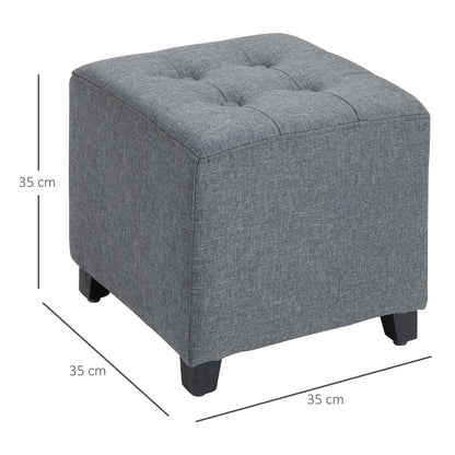 Homcom Linen-Look Square Ottoman Footstool w/ Button Tufts Wood Frame Padding Fabric Upholstered Stylish Home Furniture Footrest Side Table Grey