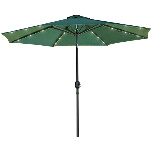 Outsunny 2.7m Patio LED Umbrella with Push Button Tilt/Crank 8 Rib Sun Shade Parasol