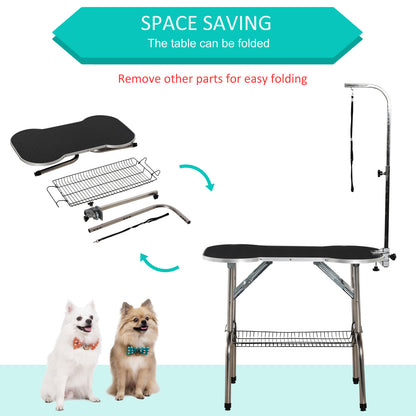 PawHut Pet Foldable Grooming Table w/ Adjustable Arm Non-Slip Tabletop Leash