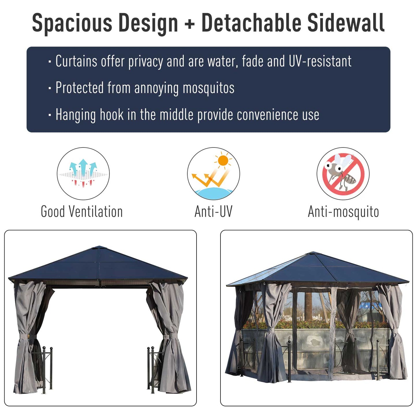 Outsunny 3 x 3(m) Hardtop Gazebo Canopy with Polycarbonate Roof