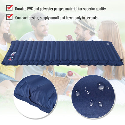 Outsunny 2 Person Camping Inflating Sleeping Mat Inflatable Mattress Ultralight Folding Bed Portable Air Bed for Outdoor Backpacking Hiking Travel - Blue