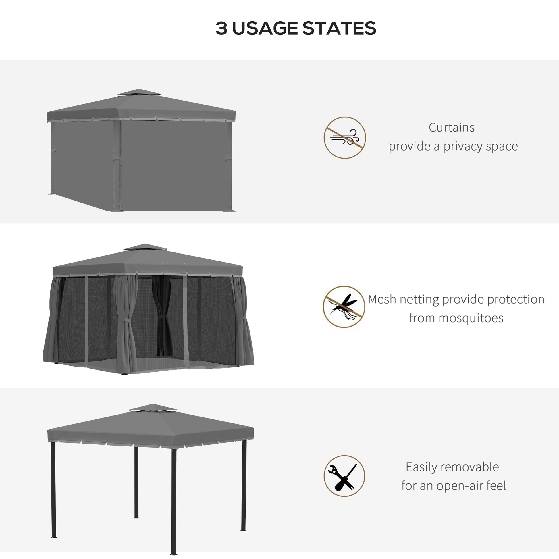 Outsunny 3 x 3(m) Patio Gazebo Canopy Garden Pavilion Tent Shelter Marquee with 2 Tier Water Repellent Roof