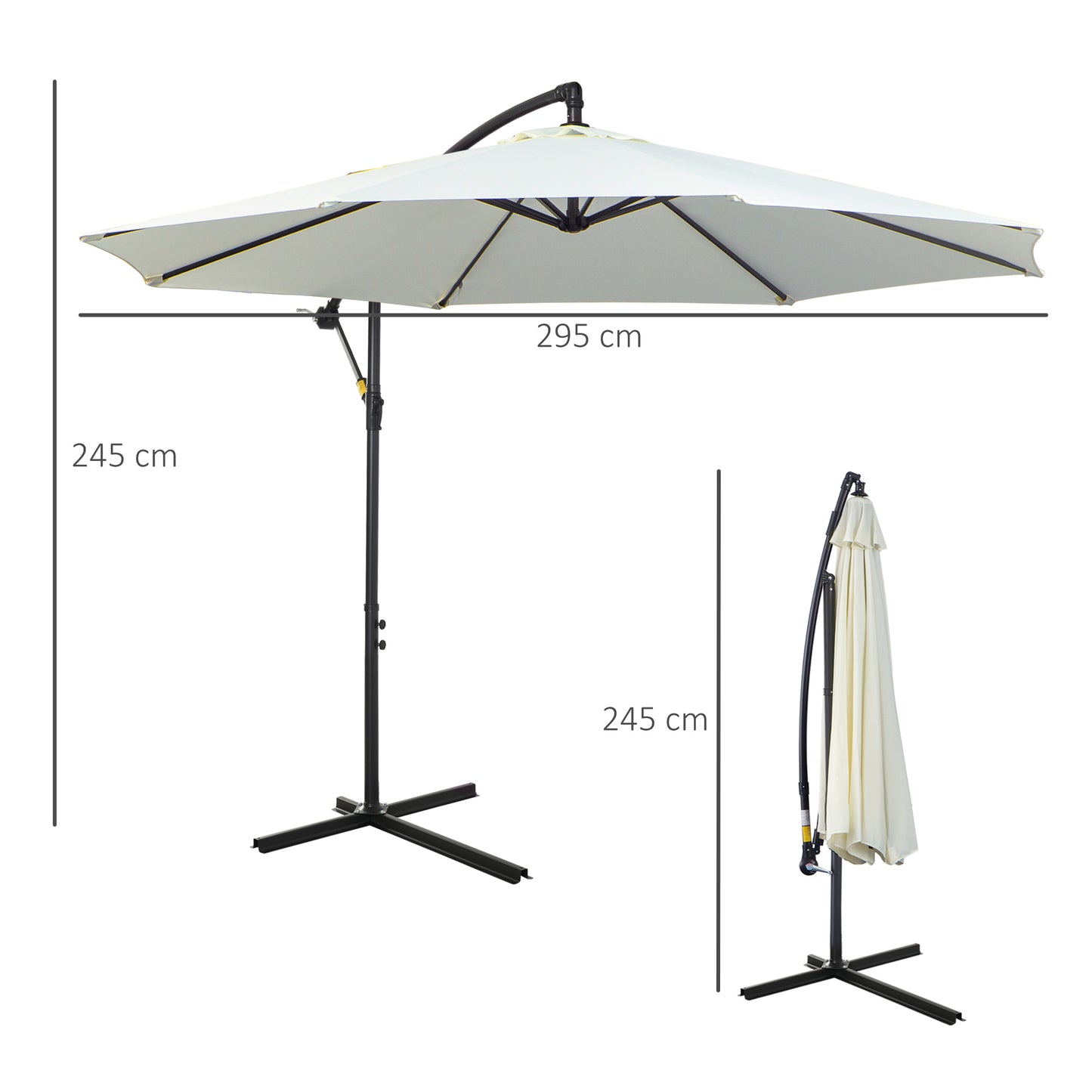 Outsunny 3M Banana Umbrella Parasol-Cream White