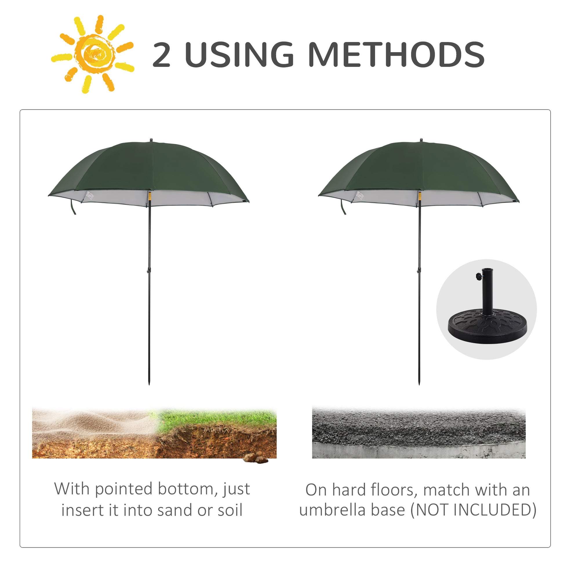 Outsunny 2M Beach Parasol Fishing Umbrella Brolly With Sides And Push Botton Tilt Sun Shade Shelter With Carry Bag